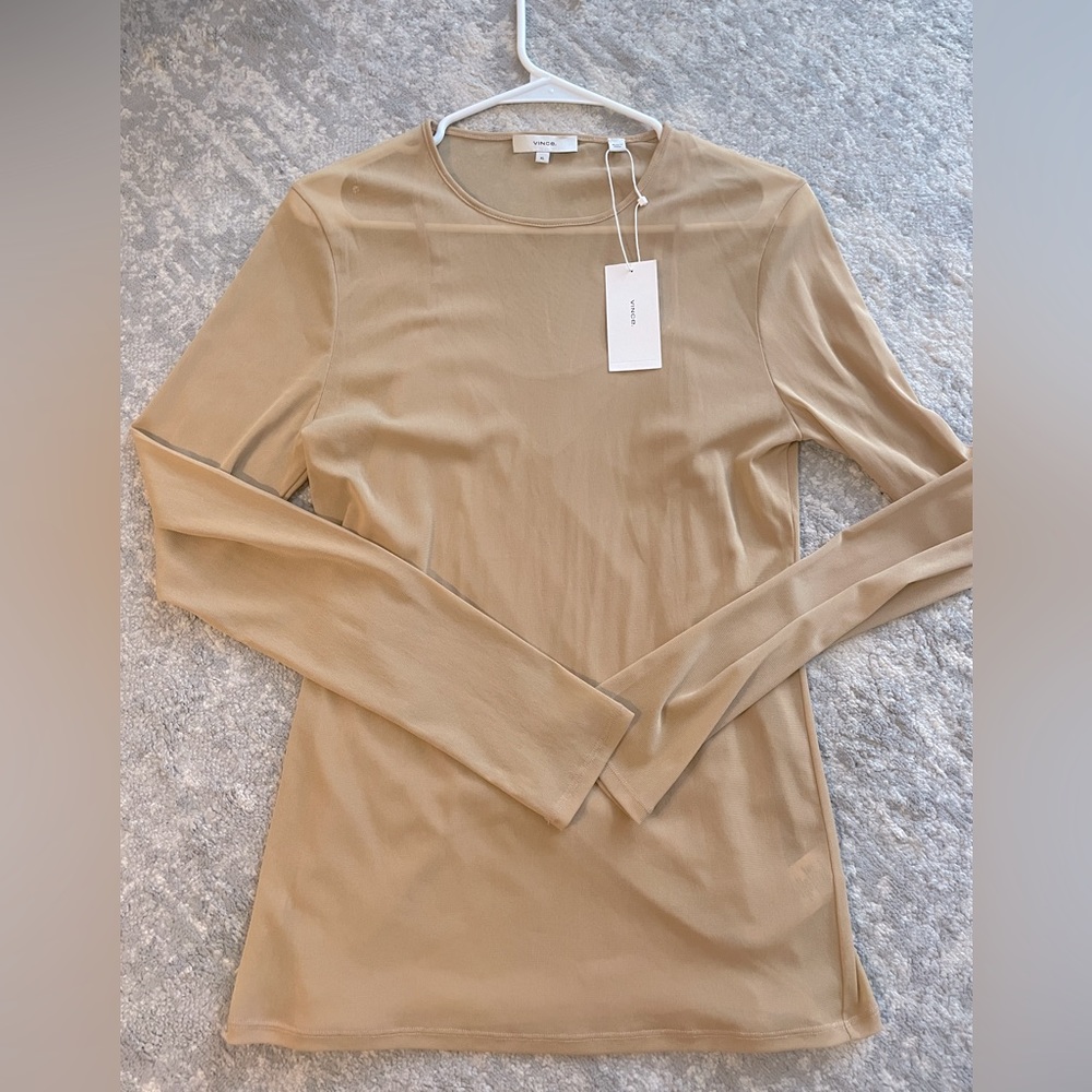 VINCE NWT nude sheer layered mesh top w/ camisole - Women’s size XL